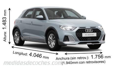 Medidas Audi A1 allstreet 2022 con dimensiones de longitud, anchura y altura